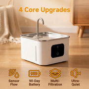 Professional Antimicrobial Mute Smart Pet Water Dispenser Wireless Battery 4L Large Capacity Cat Drinking Fountain Stainless