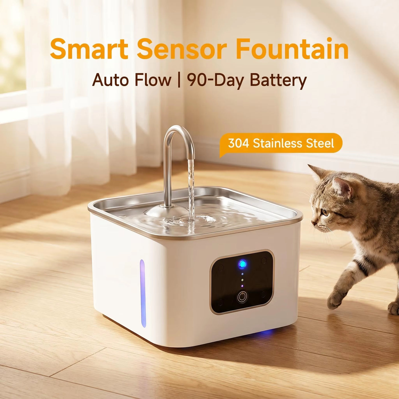 Professional Antimicrobial Mute Smart Pet Water Dispenser Wireless Battery 4L Large Capacity Cat Drinking Fountain Stainless