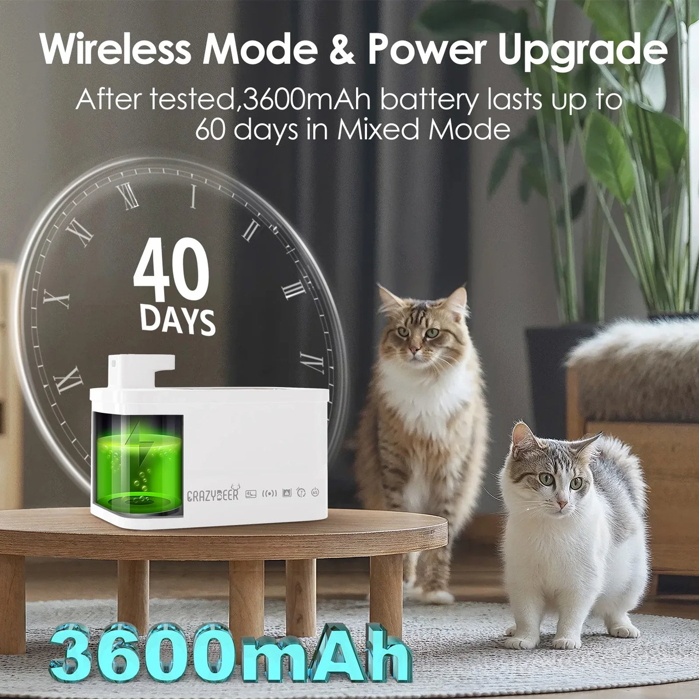 4L Wireless Pet Fountain Stainless Steel Automatic Cat Water Fountain